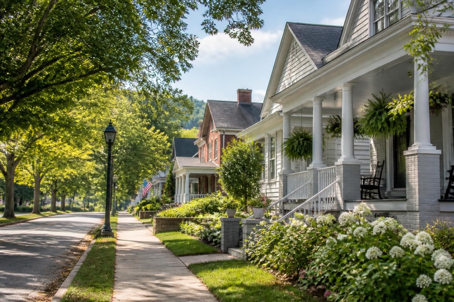 Charming Clarkesville homes with leafy surroundings.