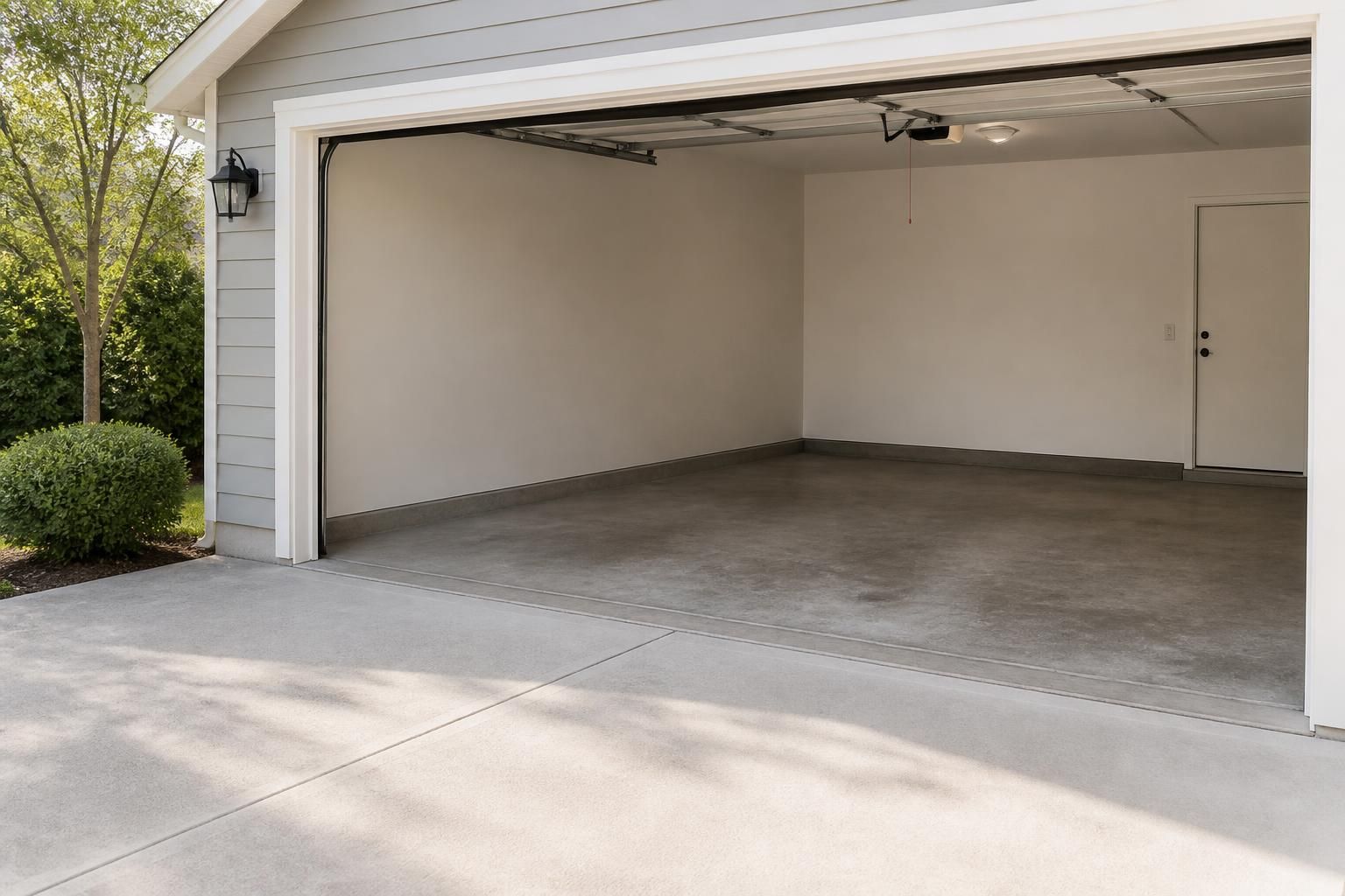Freshly cleared garage with open space and calm natural light.