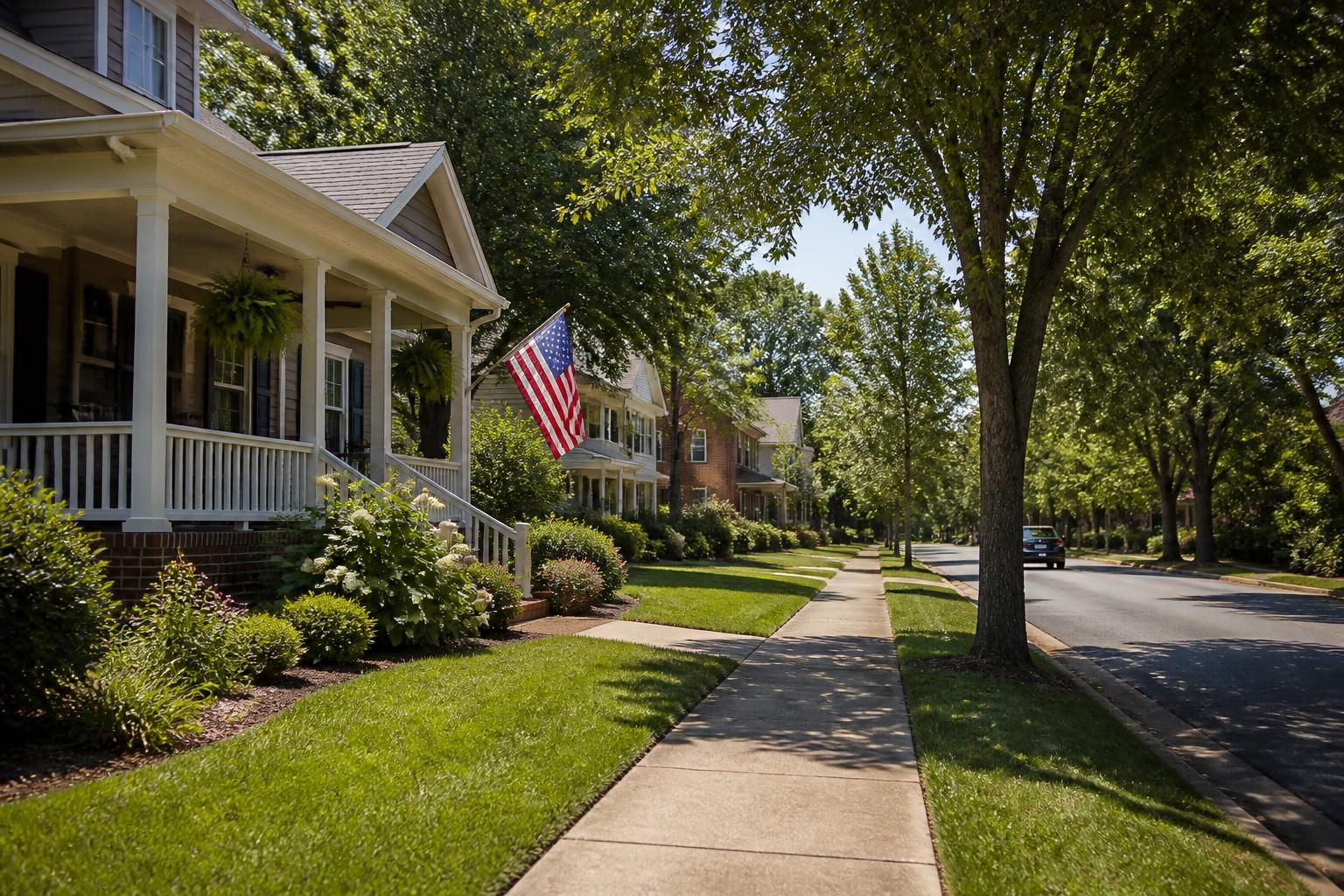 Calm Cornelia street with clean sidewalks and mature trees.