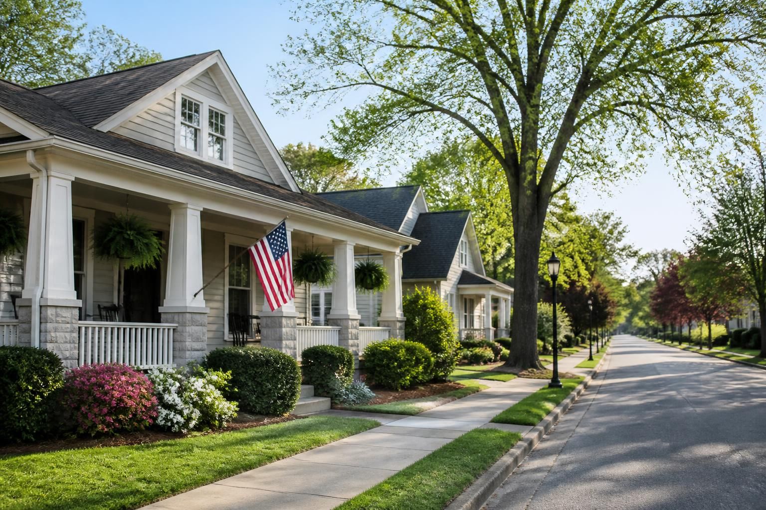 Quiet Lavonia residential street with tidy homes.